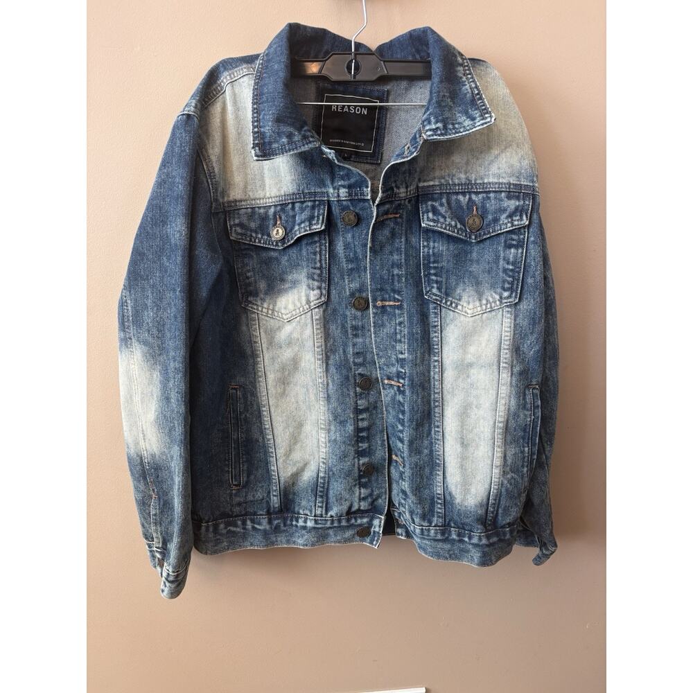 Trucker Denim Jacket Adult Size L Blue Distressed Acid Wash Hand Crafted Mens